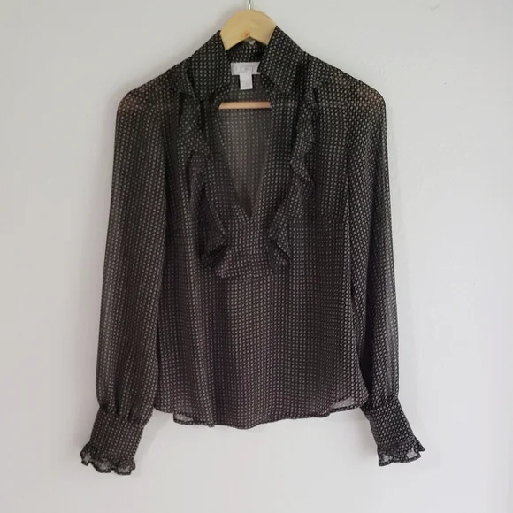 Loft Sheer Black Ruffle Blouse Long Sleeved - Picture 1 of 11